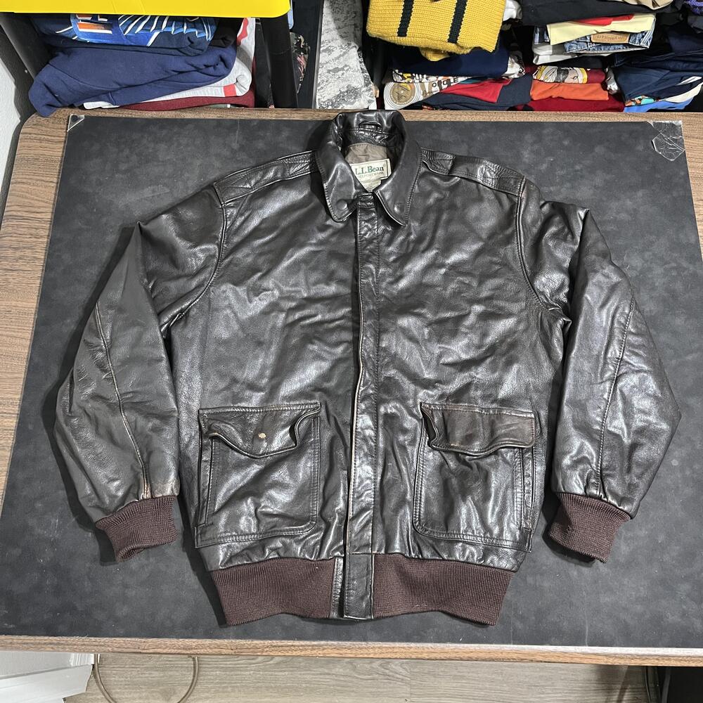 Vintage USA A2 LL Bean Leather Flying Tiger Bomber Jacket 40 Tall Talon Military